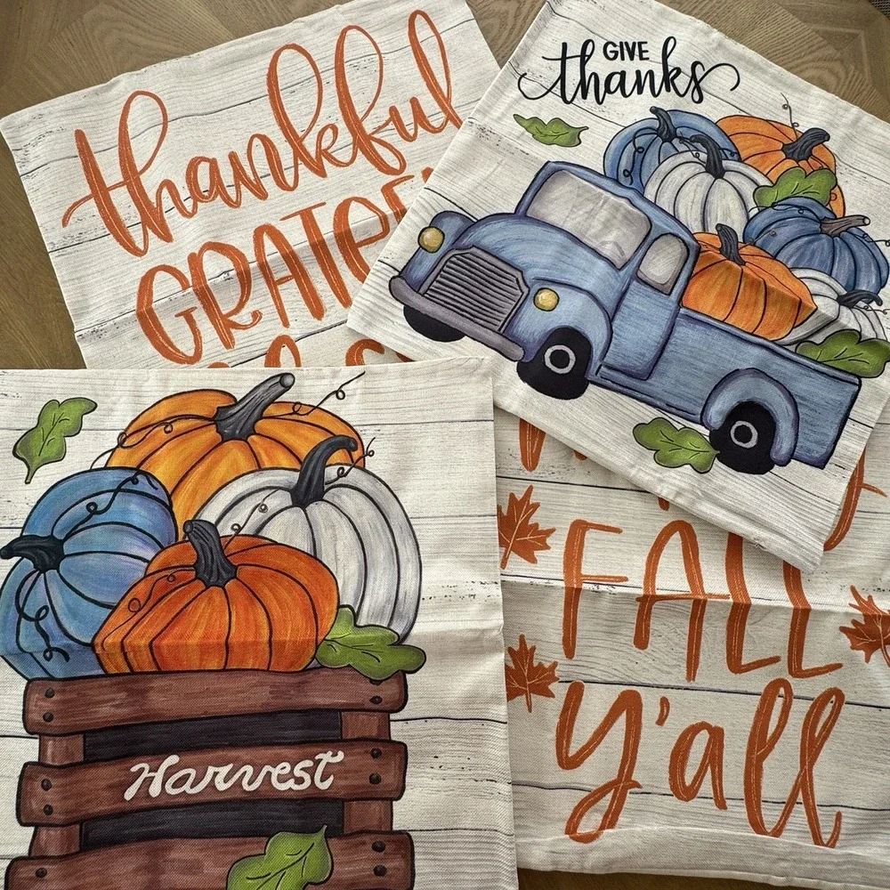 Artscope Fall Pillow Covers Set of‎ 4 18x18 Pumpkin Truck Thanksgiving Harvest